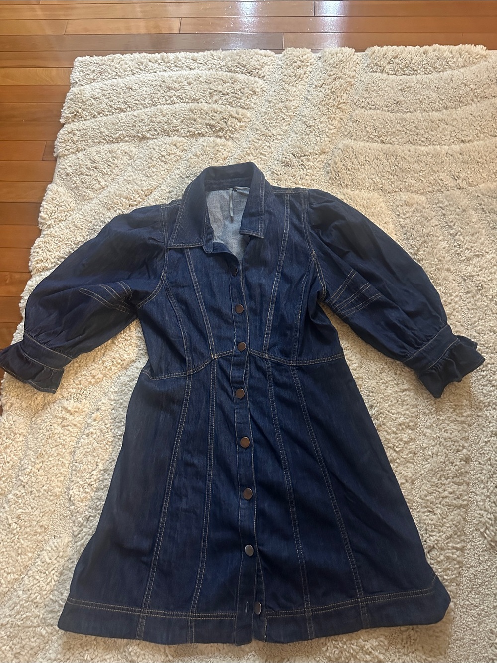 Anthropologie Dark Wash Denim Button-Front Mini Dress